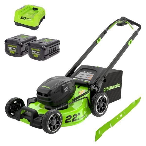 RENEWED 80V 22" Cordless Battery Dual Blade Self-Propelled Lawn Mower w/ (2) 4.0Ah Batteries & Rapid Charger