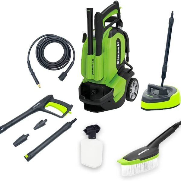 Greenworks G40 Pressure Washer, 135 Bar, 480L/hour, 1900W with 6m Hose and Cleaning Accessories, Long Life Metal Pump Head, 3 Year Guarantee, 230V